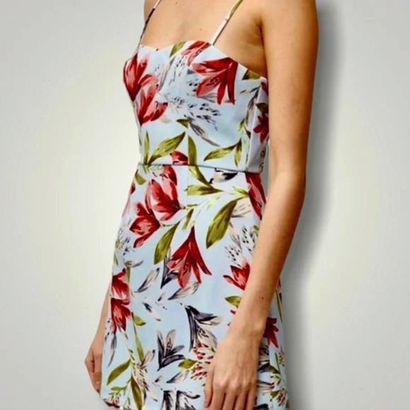 French Connection blue floral fit & flare mini sundress size 4 B118 - Picture 2 of 6